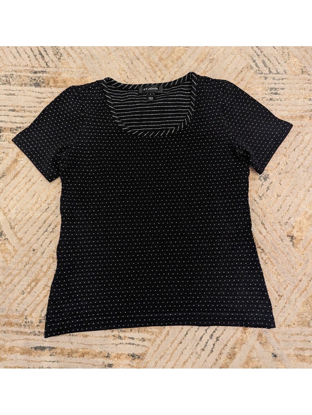 ST. JOHN Black Polka Dot Short Sleeve Blouse Shirt Small - Picture 2 of 8